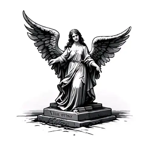 angel with tomb stone tattoo design idea