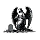 angel with tomb stone tattoo design idea