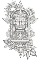 Incas totem with sun and skulls tattoo design idea