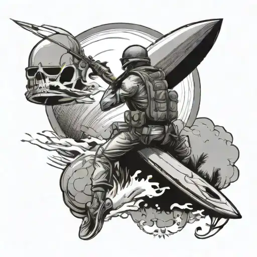 surf, sniper , balloon tattoo design idea