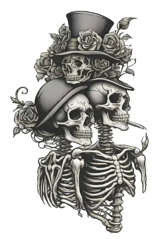 skeletons in love tattoo design idea