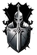 Dark Fantasy sword and shield knight in armor tattoo design idea