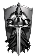 Dark Fantasy sword and shield knight in armor tattoo design idea