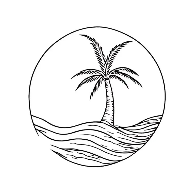 wave sun shining palm tree tattoo design idea