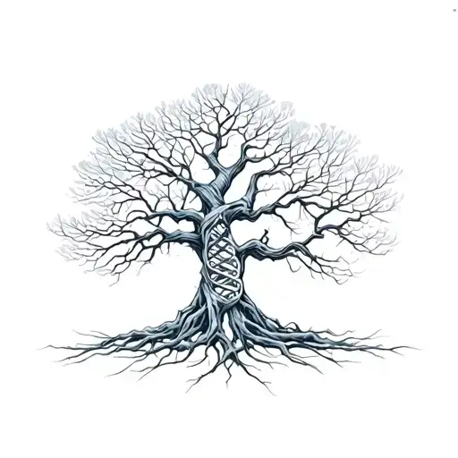 tree with DNA strand as trunk tattoo design idea