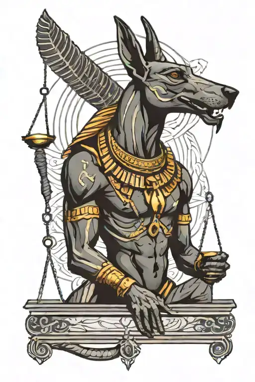 Anubis holding scale showing balance tattoo design idea