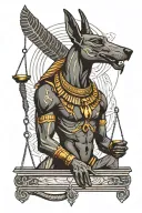 Anubis holding scale showing balance tattoo design idea