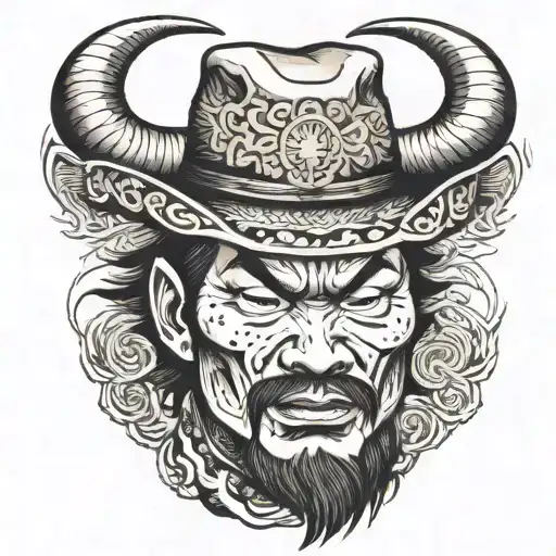 cowboy namakubi severed head tattoo design idea