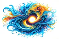 interstellar black hole with psychedelic waves flowing  tattoo design idea