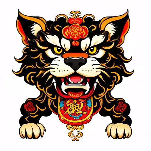 Chinese Lion half fu dog tattoo design idea