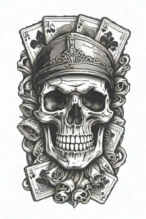skull with royal flush hand of cards tattoo design idea