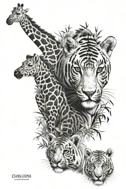 giraffe, panda and tiger tattoo design idea
