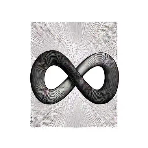 A minimalist infinity symbol drawn with a single continuous thin black line. On the lower left loop, the line curves dow tattoo design idea