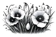 snowdrops with poppies and 2 little birds tattoo design idea