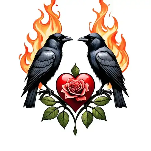 two crows and heart celtic fire rose tattoo design idea