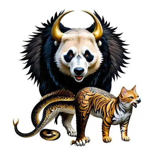 Bull, dragon, bear, wolf, owl, phoenix, tiger, lion, panda, eagle, snake, elephant, dog, griffin, pegass unicorn, cat. tattoo design idea