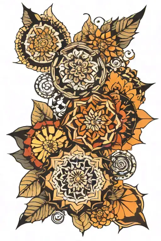 neo traditional full sleeve with geometric mandalas and shading  tattoo design idea