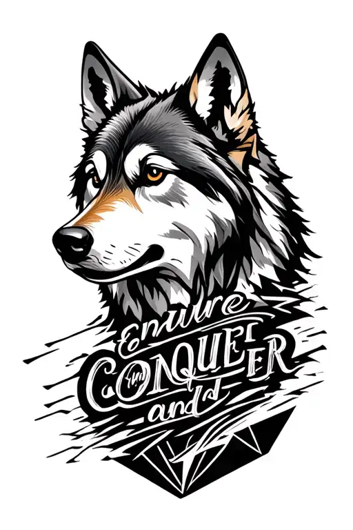 Design me a tattoo with wolf moutains and the quotes endure and conquer  tattoo design idea
