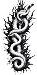 Raw Blackwork Chaotic Bold Strokes Brutalist Dark Abstract  Thorns Expressive Anatomical Horror snake wrapping around tattoo design idea