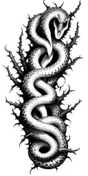 Raw Blackwork Chaotic Bold Strokes Brutalist Dark Abstract  Thorns Expressive Anatomical Horror snake wrapping around tattoo design idea