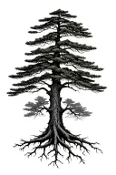 pine tree with roots tattoo design idea