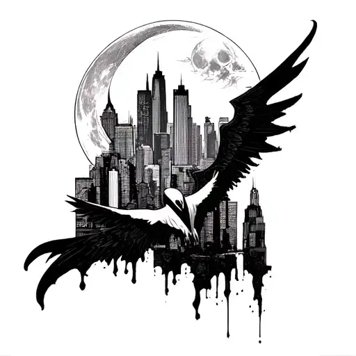 moon knight with the city of Chicago skyline tattoo tattoo design idea