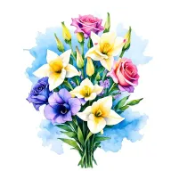 gladiolus, daffodil, rose, sweet pea family birth flower bouquet tattoo design idea
