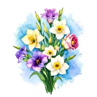 gladiolus, daffodil, rose, sweet pea family birth flower bouquet tattoo design idea