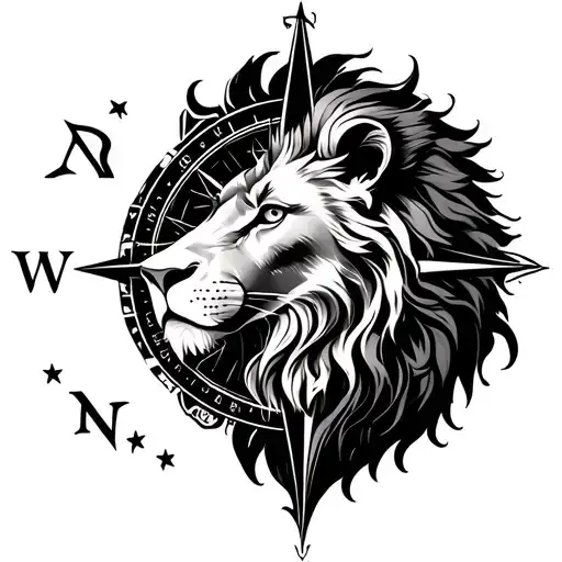 gemini zodiac sign compass lion tattoo design idea
