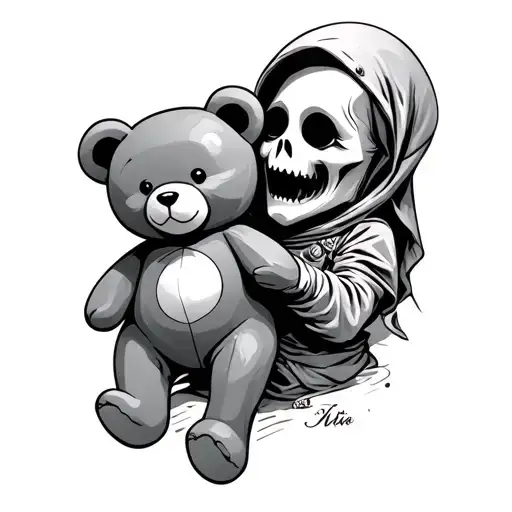ghost holding a teddy bear tattoo design idea