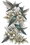 humming birds, bumble bees, crows, wildflowers intertwined tattoo design idea