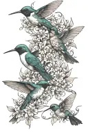 humming birds, bumble bees, crows, wildflowers intertwined tattoo design idea