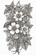 May, August, October, November, February birth flowers growing from tree branches  tattoo design idea