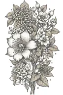 May, August, October, November, February birth flowers growing from tree branches  tattoo design idea