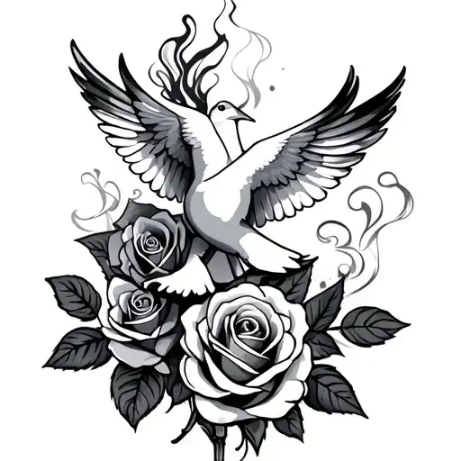 roses with dove in it too and with details of smoke with houston related and hispanic, thug tattoo design idea
