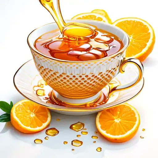 honeycomb with honey behind teacup with orange slices integrated tattoo design idea