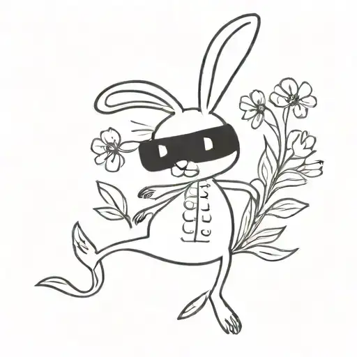 hare with  flowers tattoo design idea