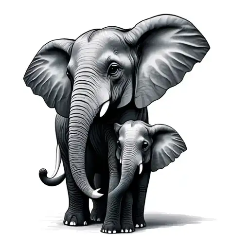 Mama And Baby Elephant tattoo design idea