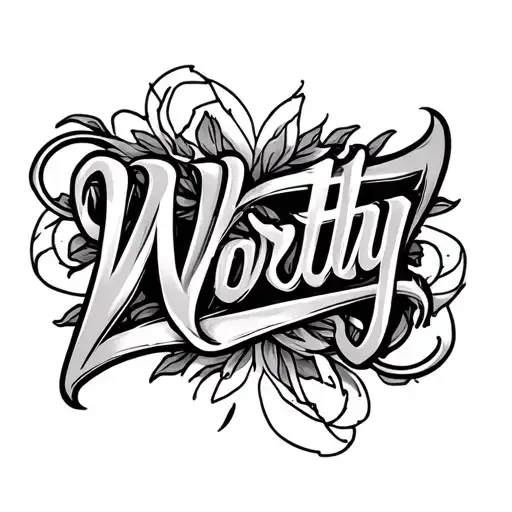 "Worthy" Name Tattoo sleeve tattoo design idea