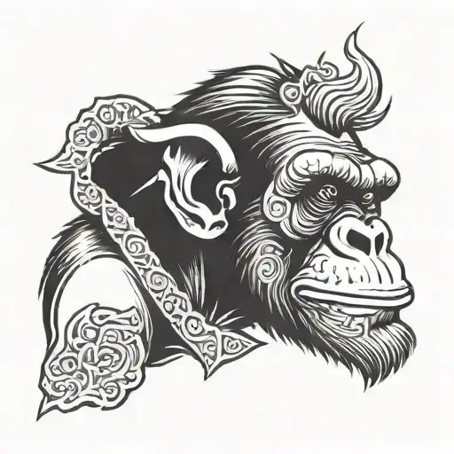 angry chimp smoking tattoo design idea