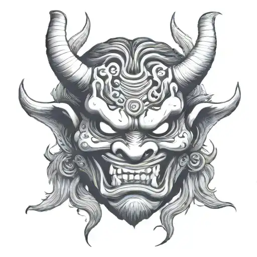 Cosmic horror oni mask tattoo design idea