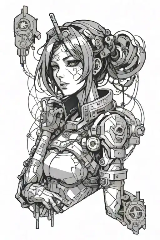anime girl cyberpunk on hand tattoo design idea