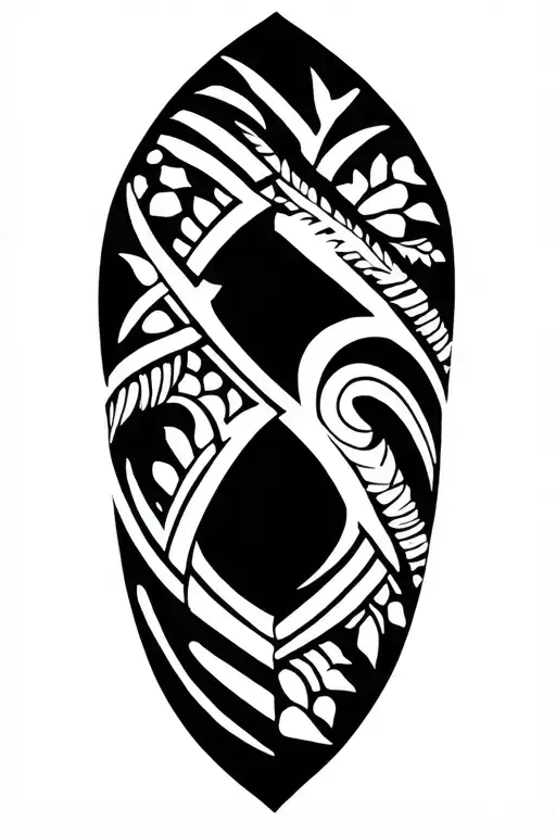 Polynesian tribal half sleeve with negative space in between some patterns tattoo design idea