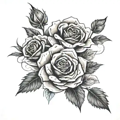 money in the form of roses with thorns and roses tattoo design idea