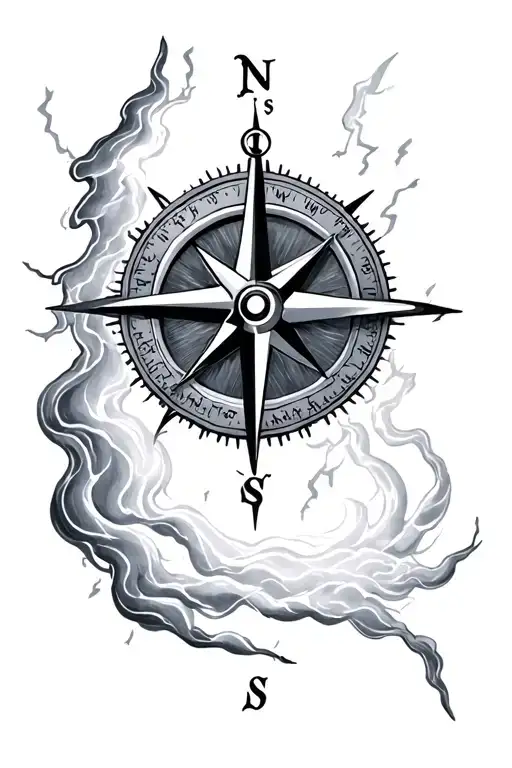 compass rose nautical lightning tattoo design idea