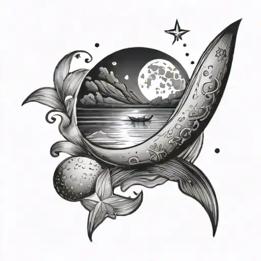 moon, stars, river skipping tattoo design idea
