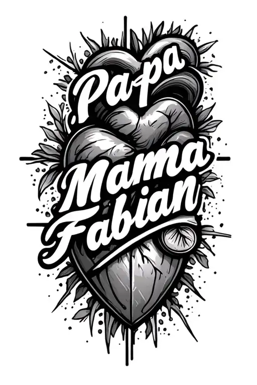 "Papa Mama Fabian" Heartbeat sign intertwined tattoo design idea