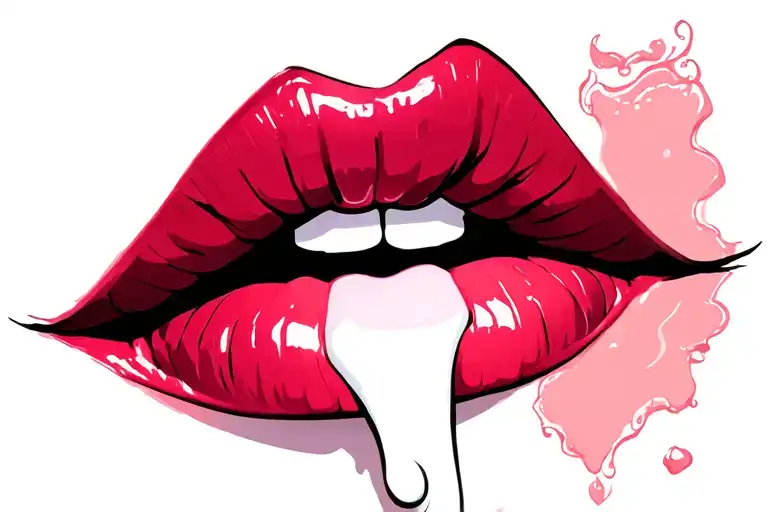 Luscious lips, white drool tattoo design idea