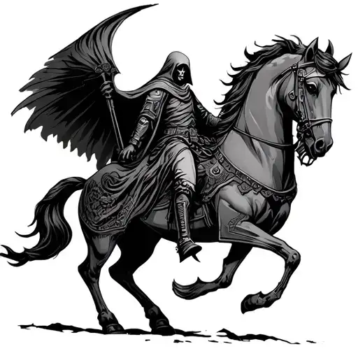 grim reaper on armored horse gothix tattoo design idea