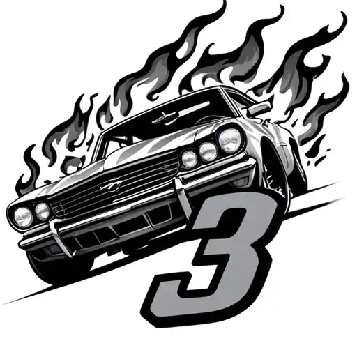 "car racing on fire, number 3 " arm sleeve tattoo tattoo design idea